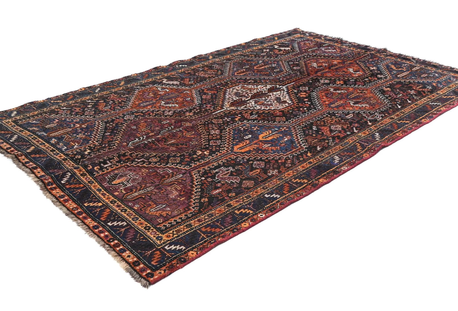 Semi Antique Charcoal Tribal 5X8 Shiraz Persian Rug - 3