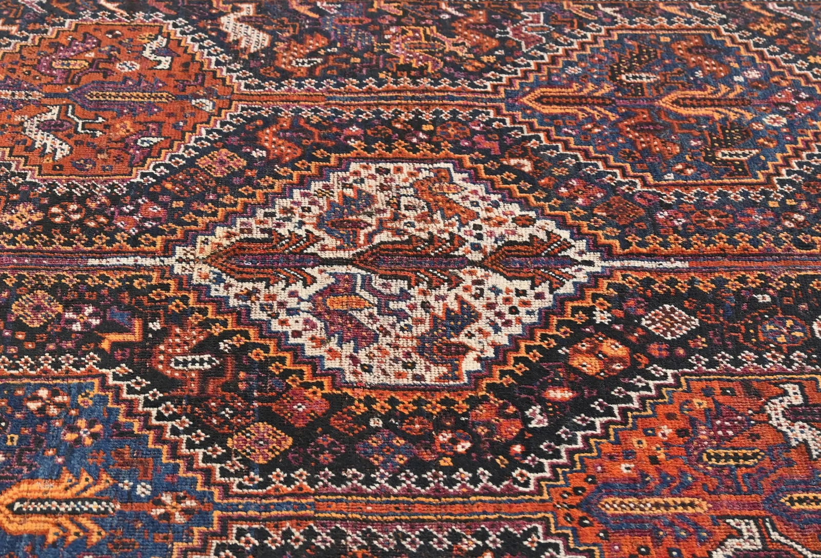 Semi Antique Charcoal Tribal 5X8 Shiraz Persian Rug - 5
