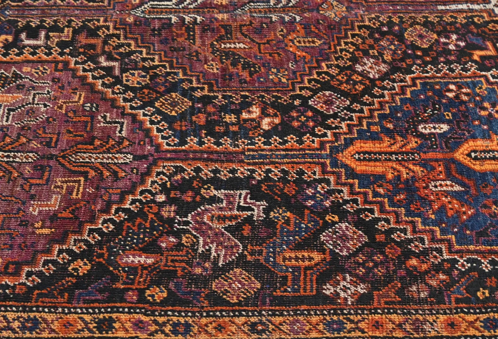 Semi Antique Charcoal Tribal 5X8 Shiraz Persian Rug - 6