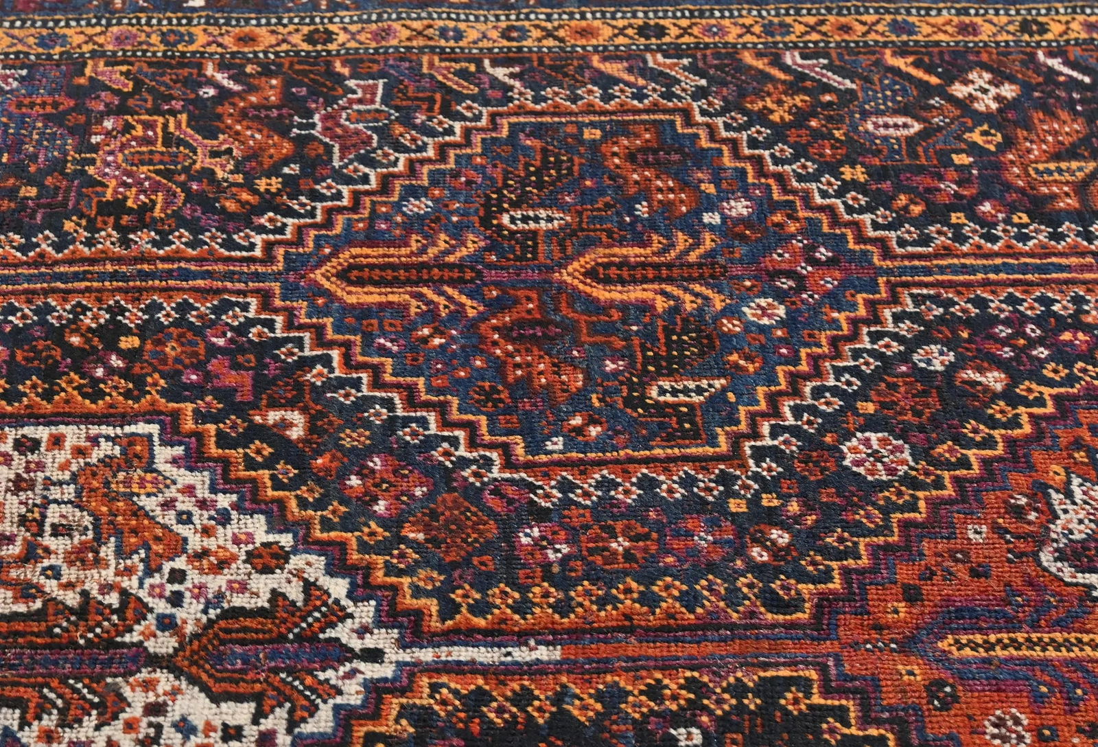 Semi Antique Charcoal Tribal 5X8 Shiraz Persian Rug - 7