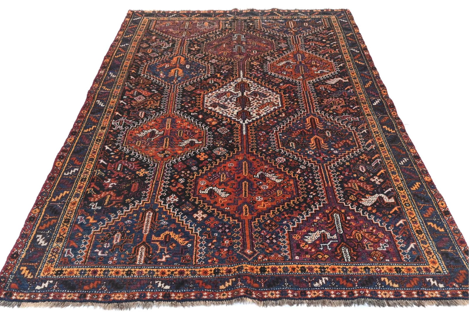Semi Antique Charcoal Tribal 5X8 Shiraz Persian Rug - 9