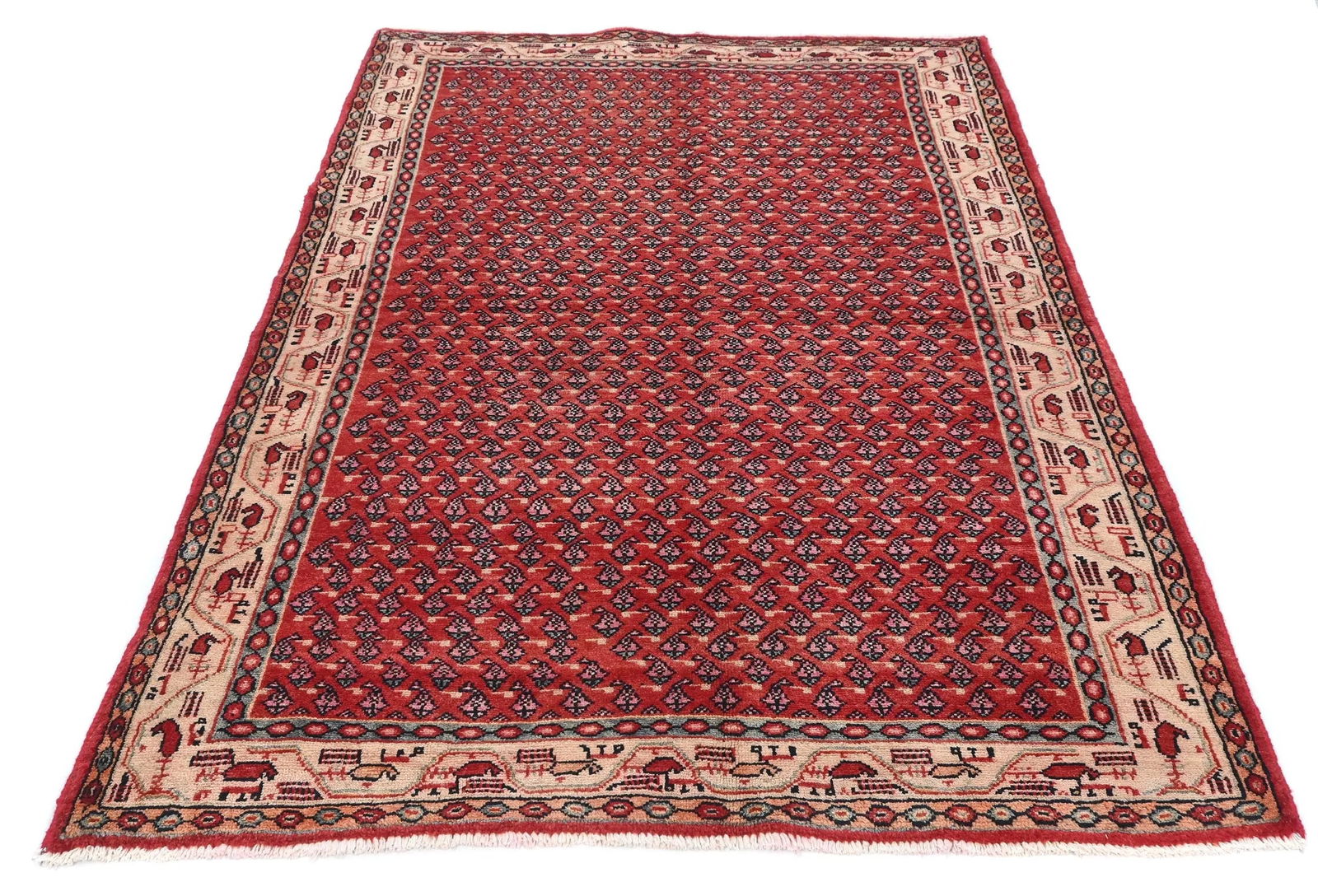 Vintage Red Tribal 4'3X6'7 Botemir Persian Rug - 2