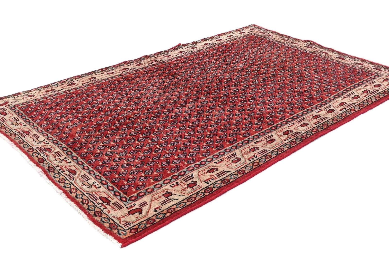 Vintage Red Tribal 4'3X6'7 Botemir Persian Rug - 3