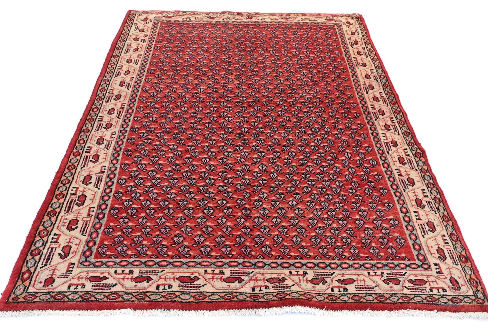 Vintage Red Tribal 4'3X6'7 Botemir Persian Rug - 9