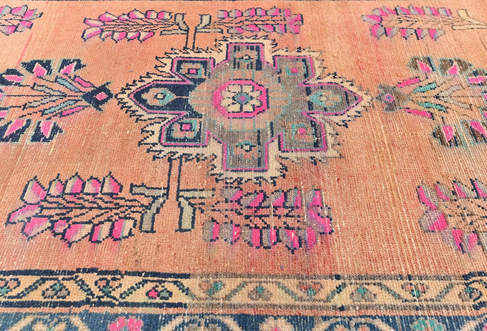 Vintage Muted Salmon Tribal 3'6X14'8 Meshkin Persian Runner Rug - 5