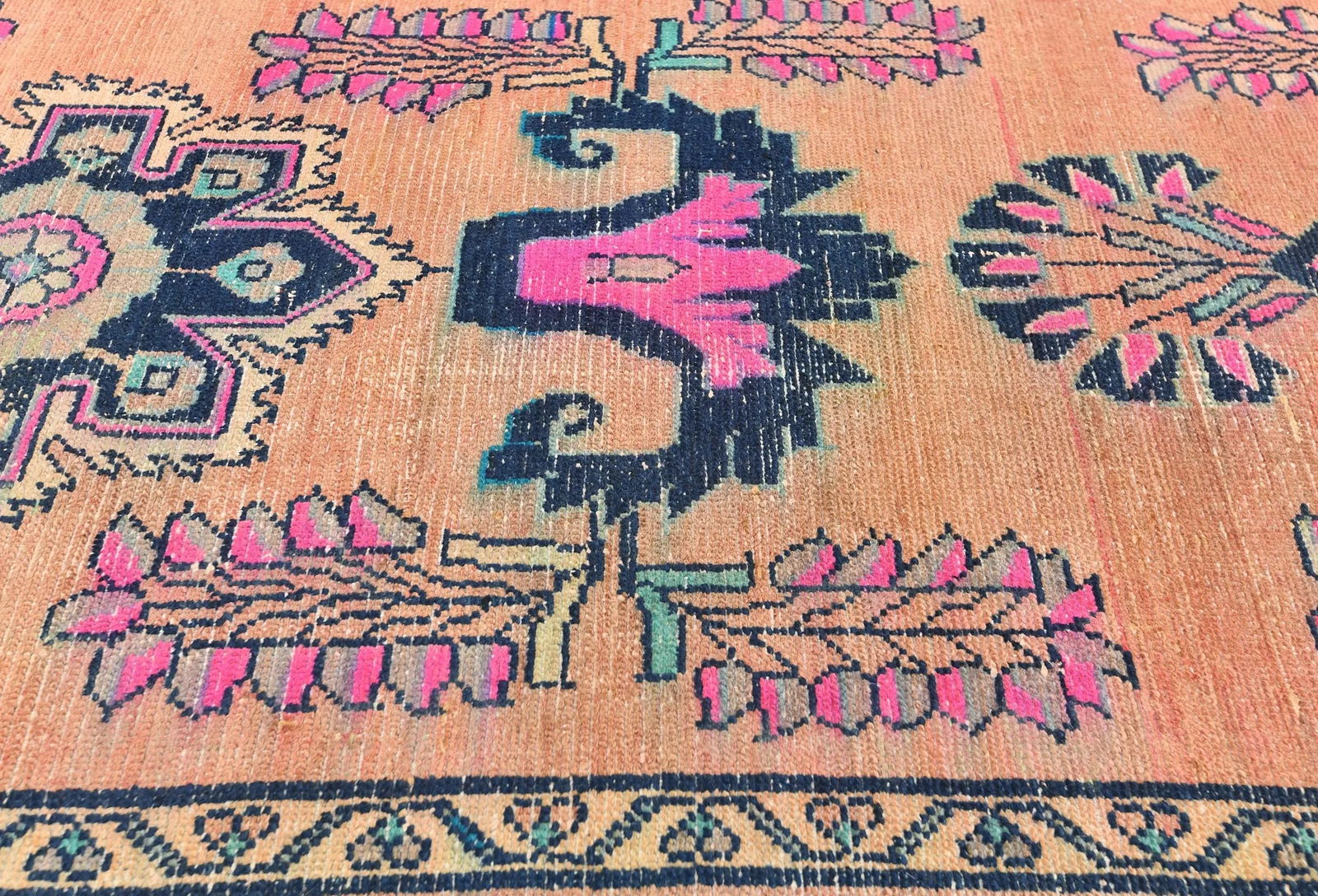 Vintage Muted Salmon Tribal 3'6X14'8 Meshkin Persian Runner Rug - 6