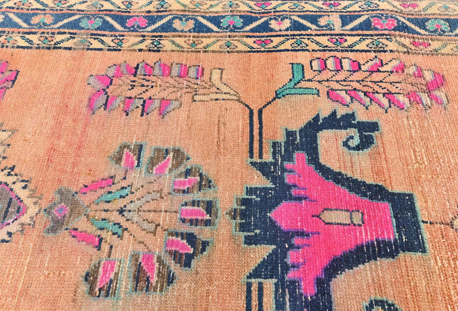 Vintage Muted Salmon Tribal 3'6X14'8 Meshkin Persian Runner Rug - 7