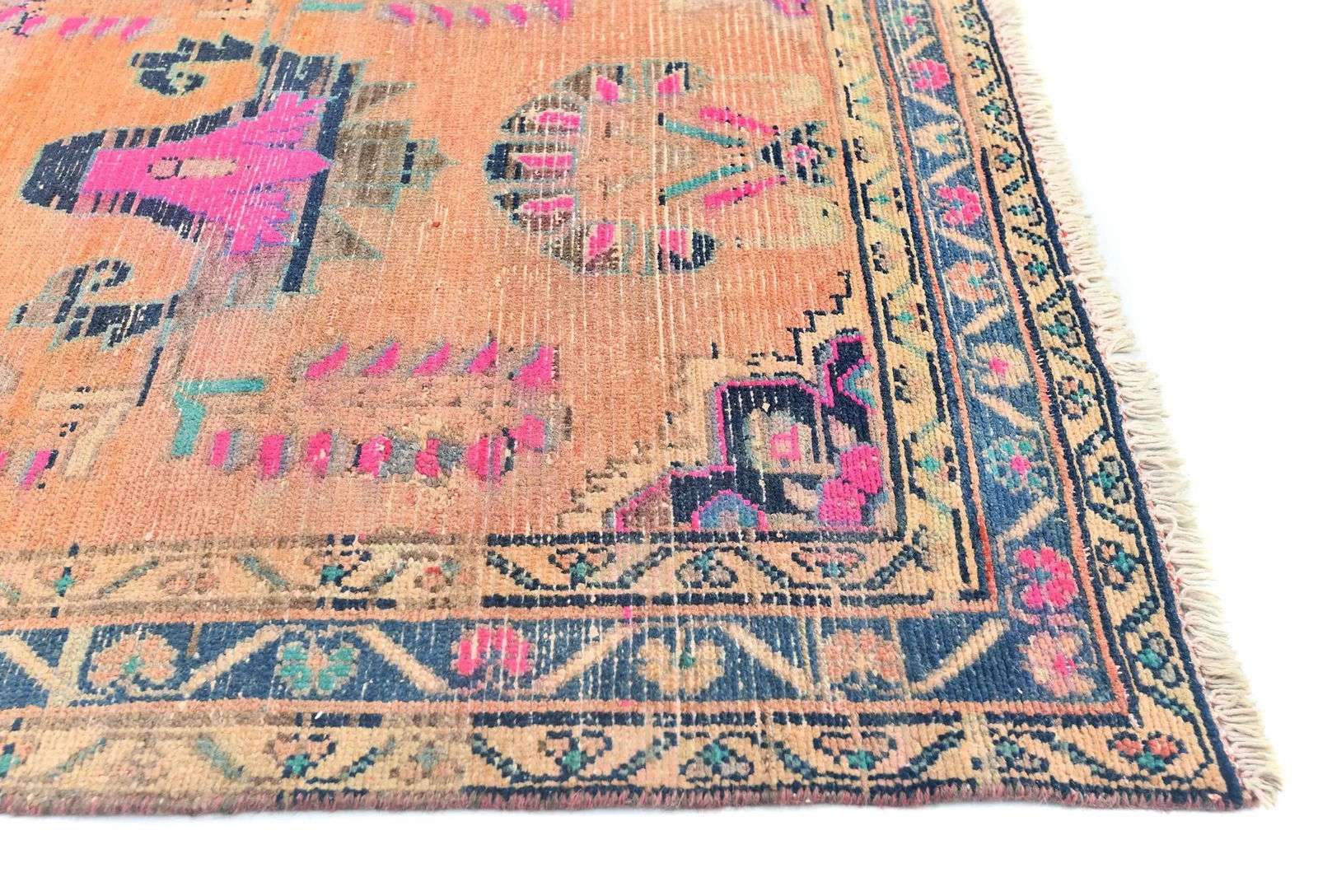 Vintage Muted Salmon Tribal 3'6X14'8 Meshkin Persian Runner Rug - 8
