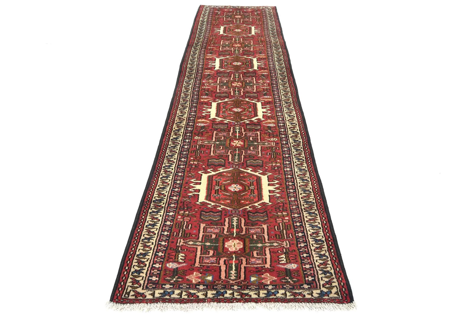 Vintage Red Geometric 2'4X9'5 Karajeh Persian Runner Rug - 2