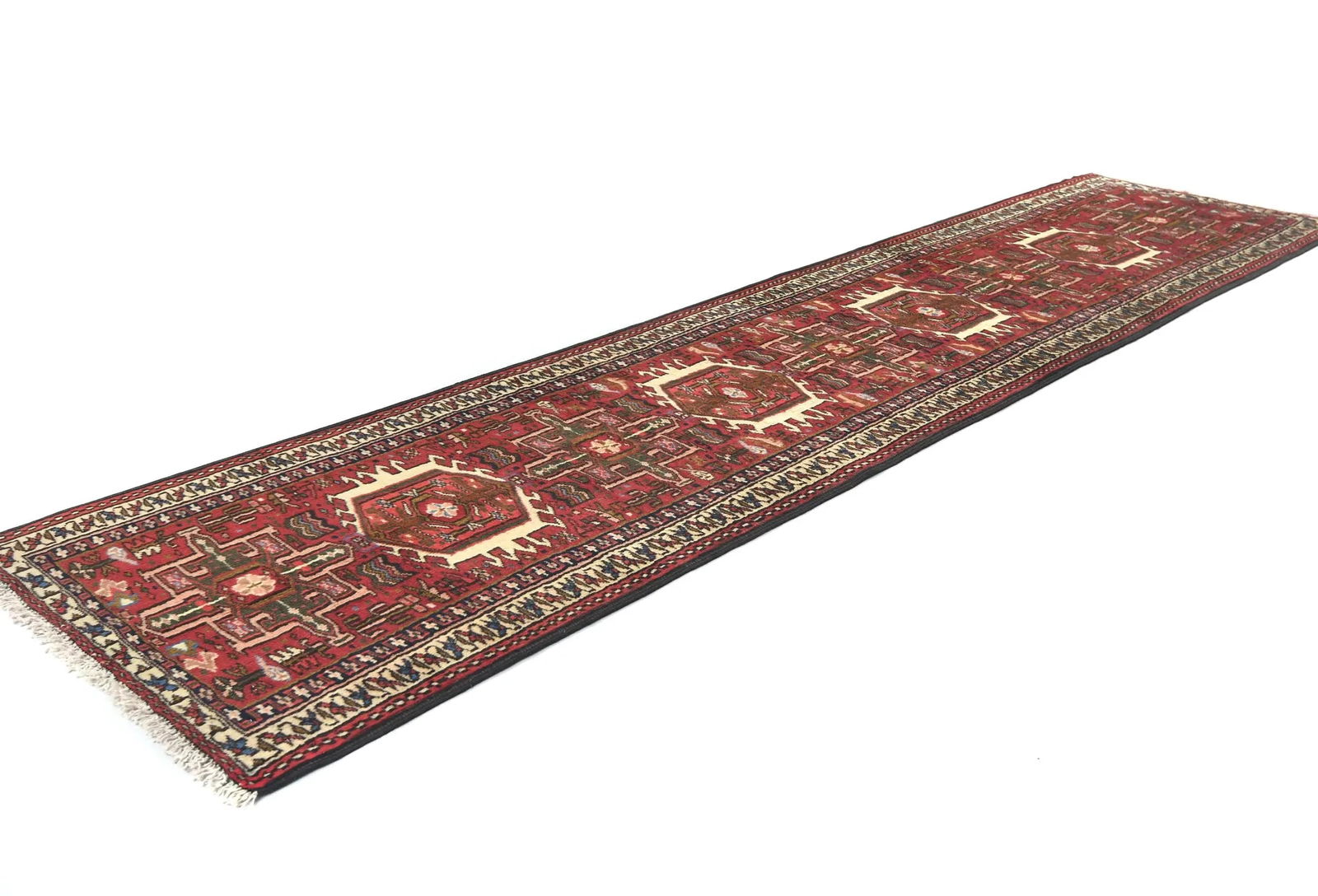 Vintage Red Geometric 2'4X9'5 Karajeh Persian Runner Rug - 3