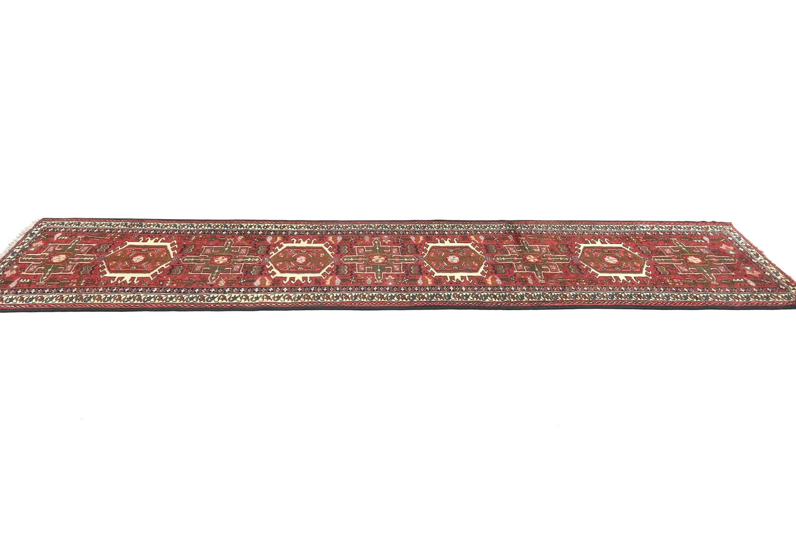 Vintage Red Geometric 2'4X9'5 Karajeh Persian Runner Rug - 4
