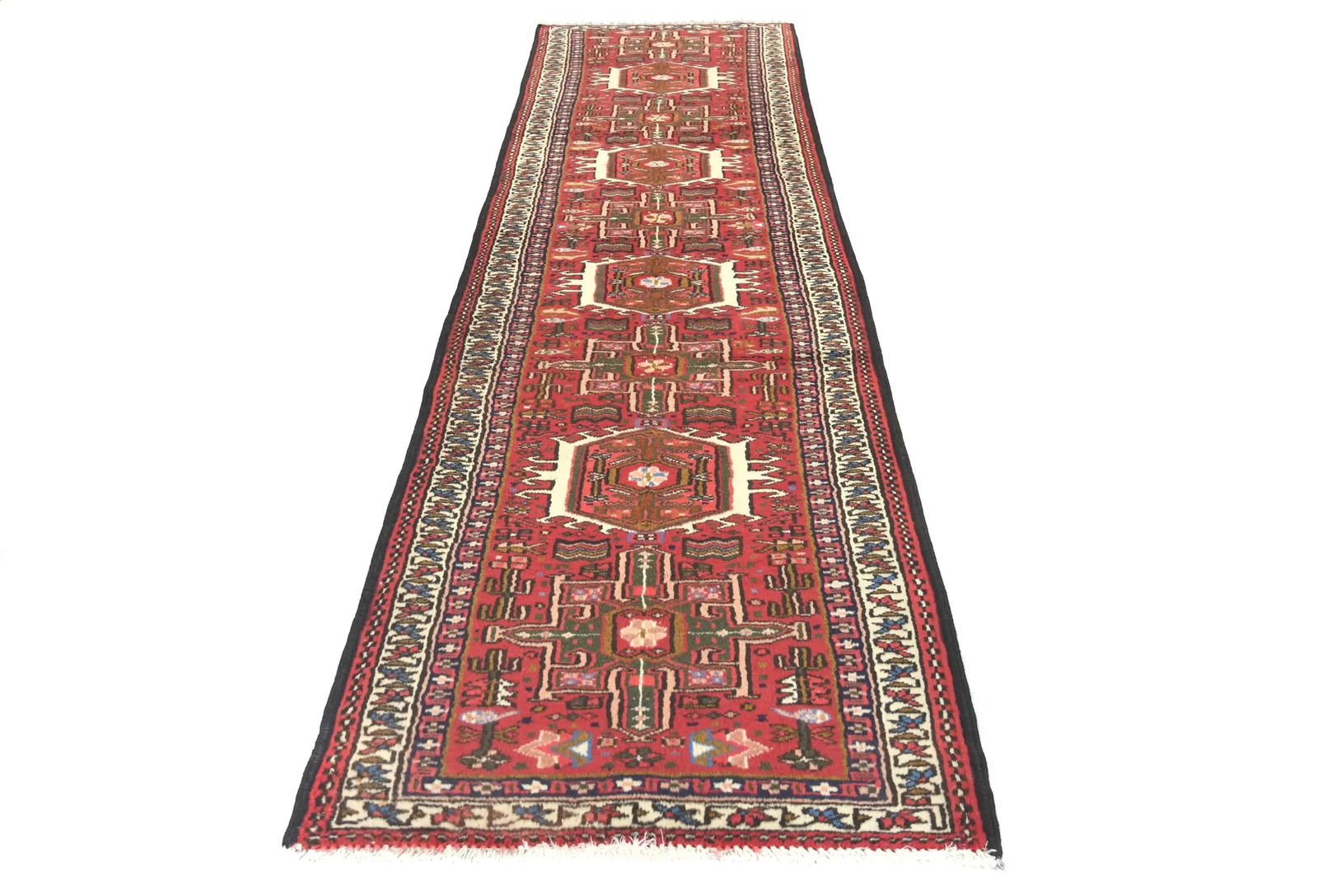 Vintage Red Geometric 2'4X9'5 Karajeh Persian Runner Rug - 9