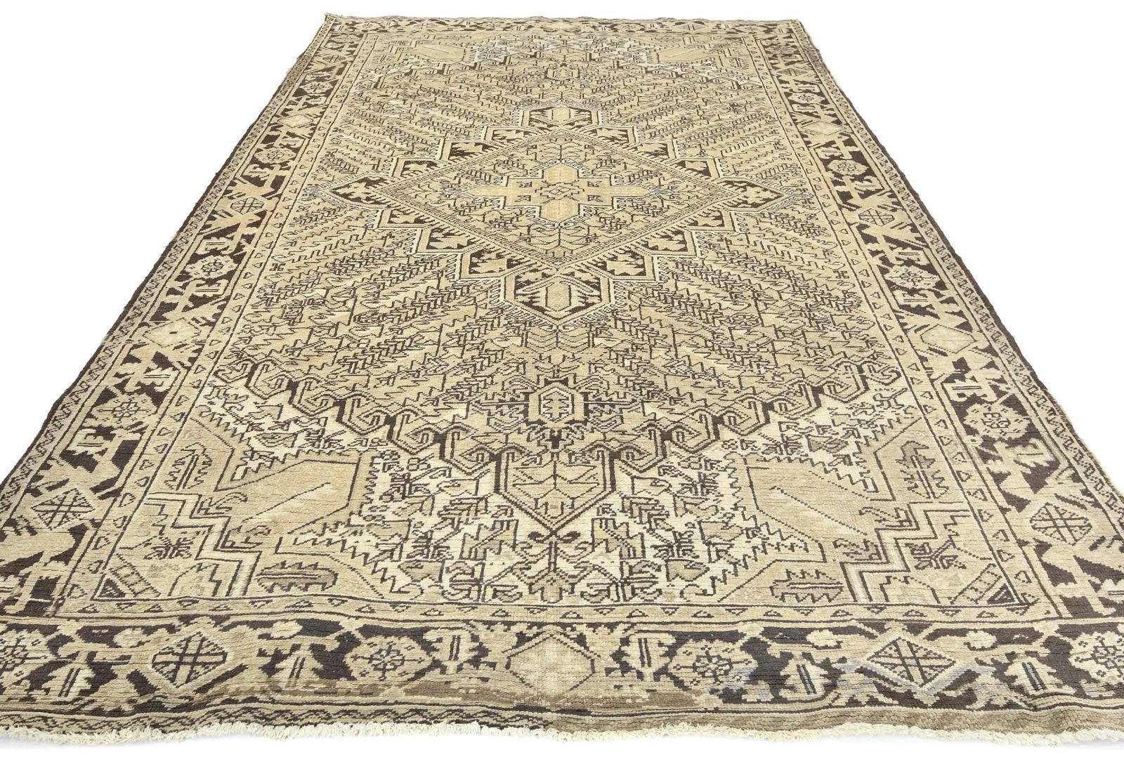 Semi Antique Muted Beige Floral 7X10 Distressed Vintage Oriental Rug - 2