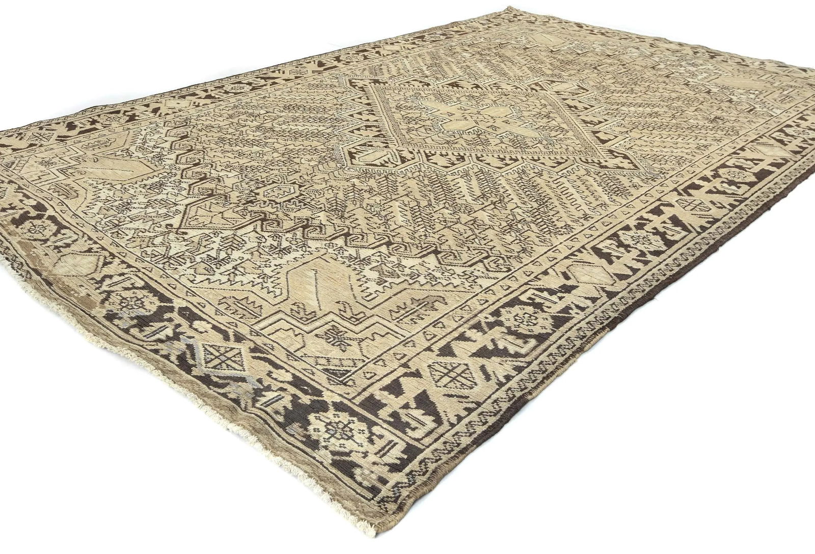 Semi Antique Muted Beige Floral 7X10 Distressed Vintage Oriental Rug - 3