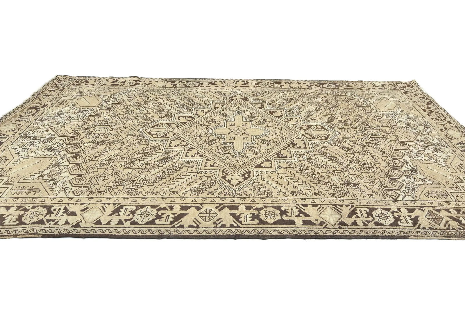 Semi Antique Muted Beige Floral 7X10 Distressed Vintage Oriental Rug - 4