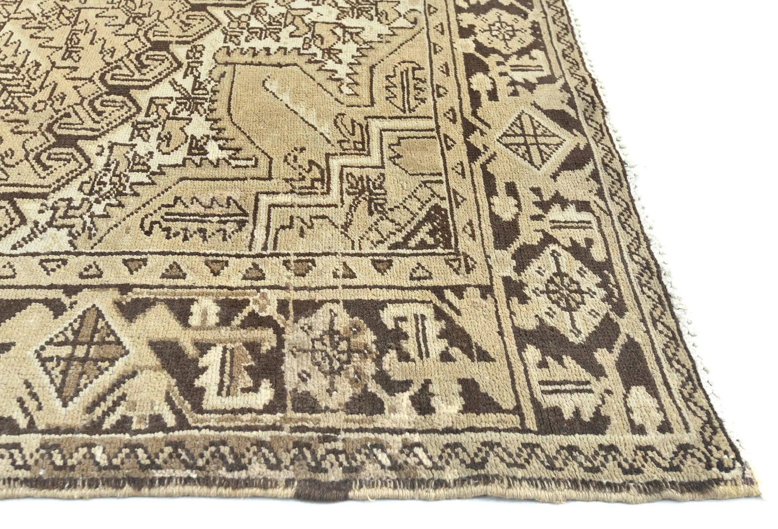 Semi Antique Muted Beige Floral 7X10 Distressed Vintage Oriental Rug - 8