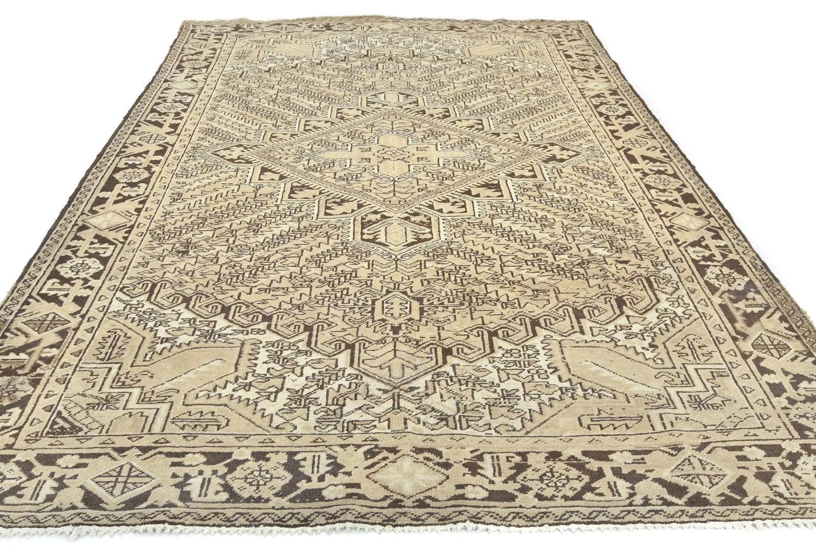 Semi Antique Muted Beige Floral 7X10 Distressed Vintage Oriental Rug - 9