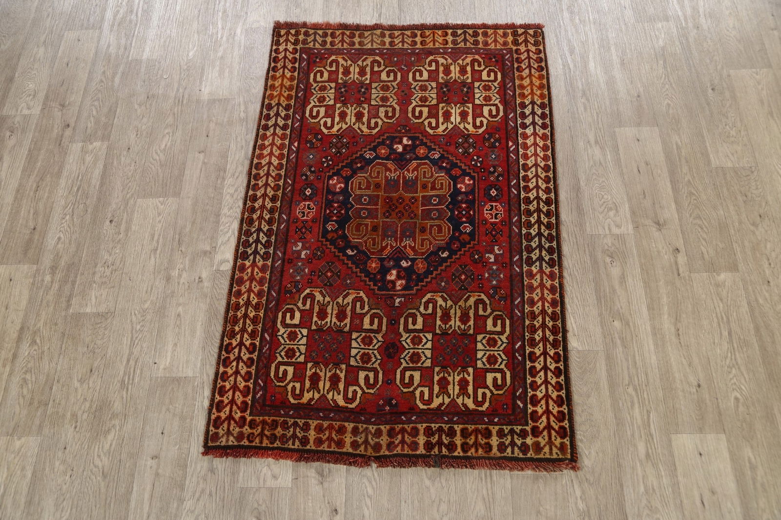 Antique Geometric Shiraz Persian Area Rug 3x4 - 2