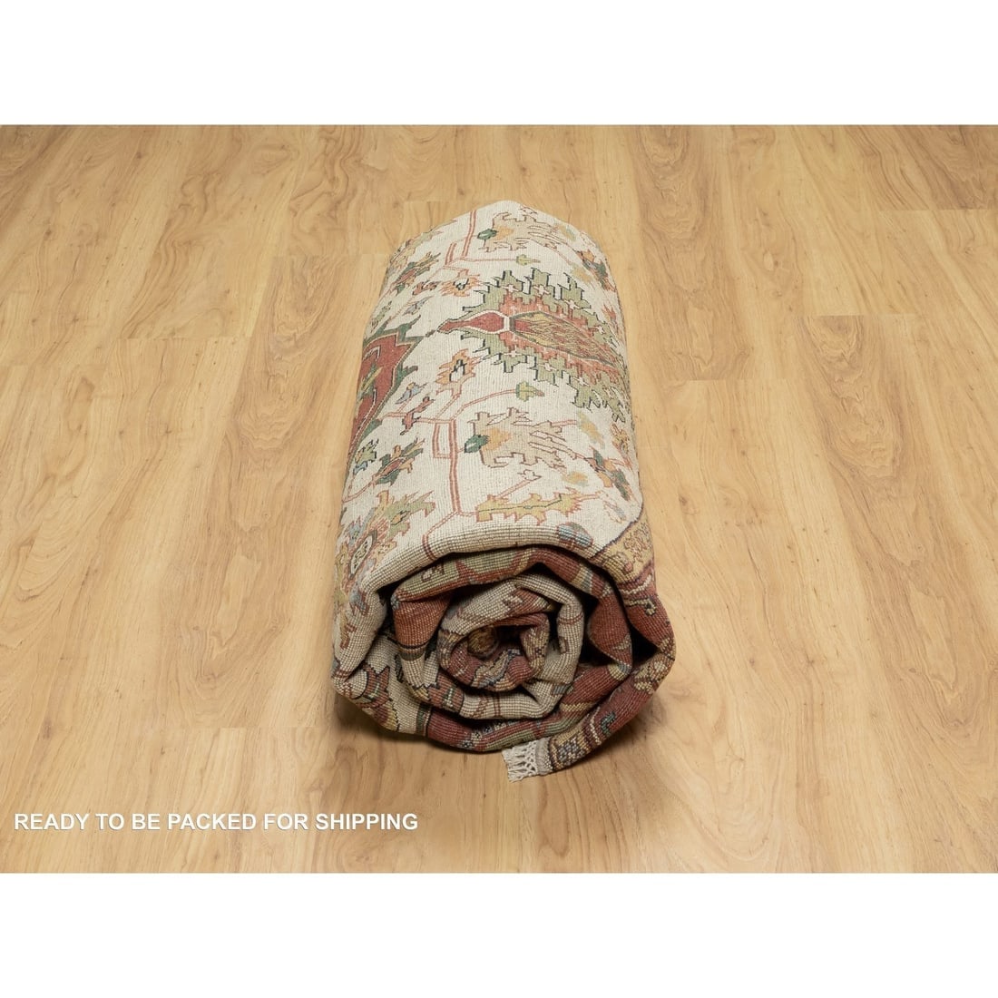 Seashell White Antiqued Fine Heriz Re-Creation Hand Knotted Wool Rug - 9