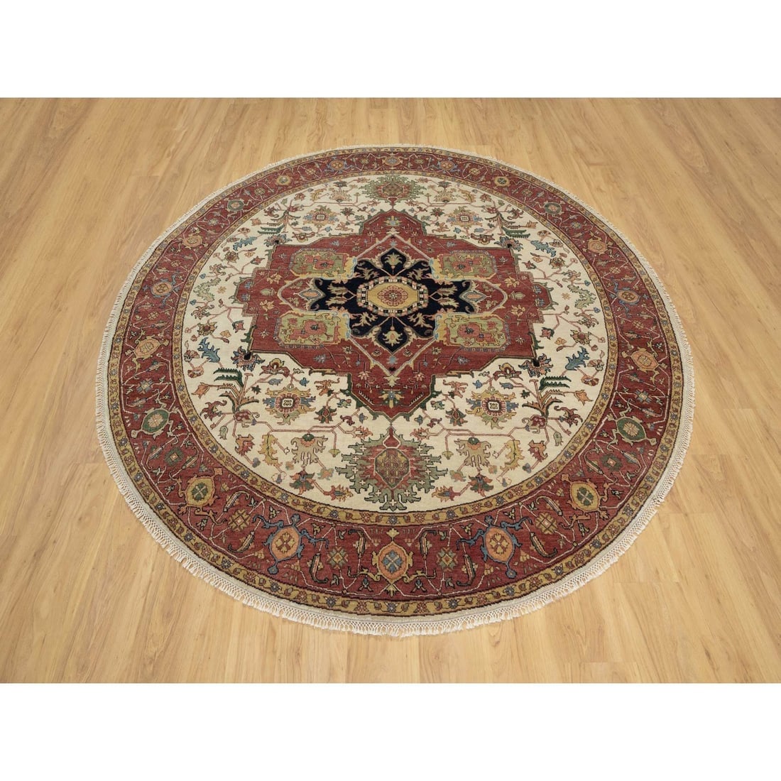 Seashell White Antiqued Fine Heriz Re-Creation Hand Knotted Wool Rug - 2