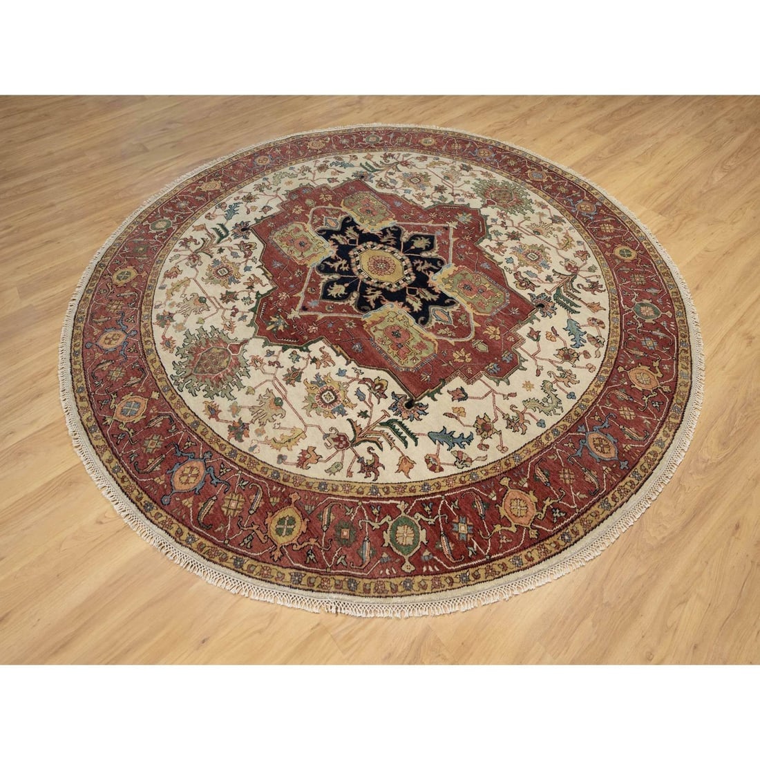 Seashell White Antiqued Fine Heriz Re-Creation Hand Knotted Wool Rug - 3