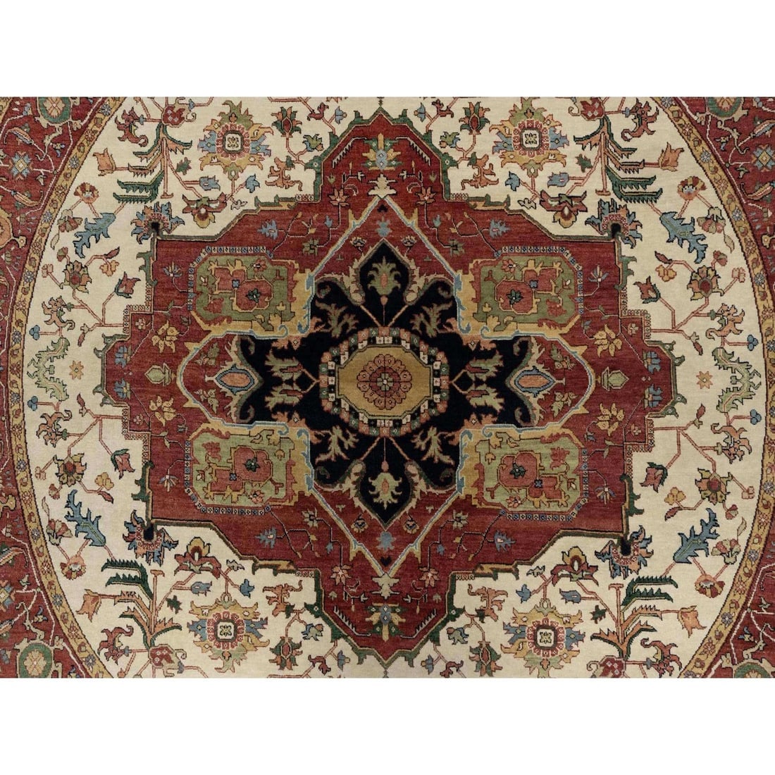 Seashell White Antiqued Fine Heriz Re-Creation Hand Knotted Wool Rug - 8