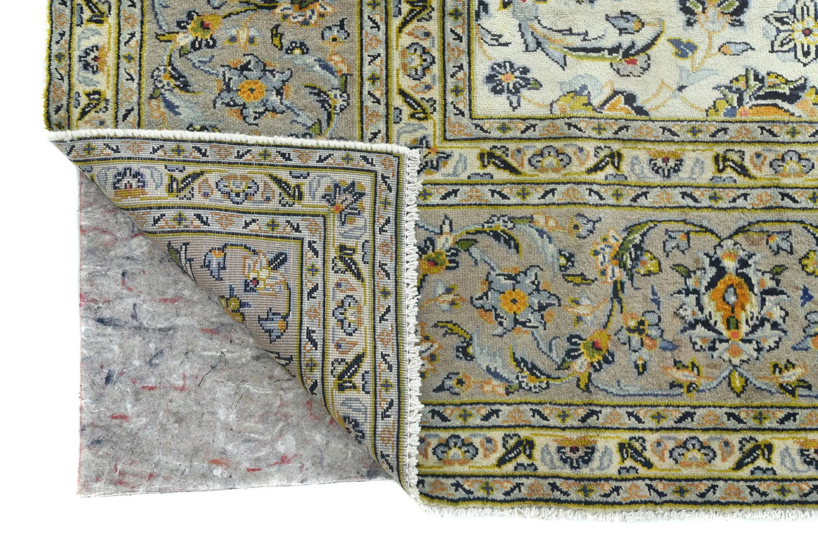 Vintage Cream Traditional Floral 8X11 Kashan Persian Rug - 11