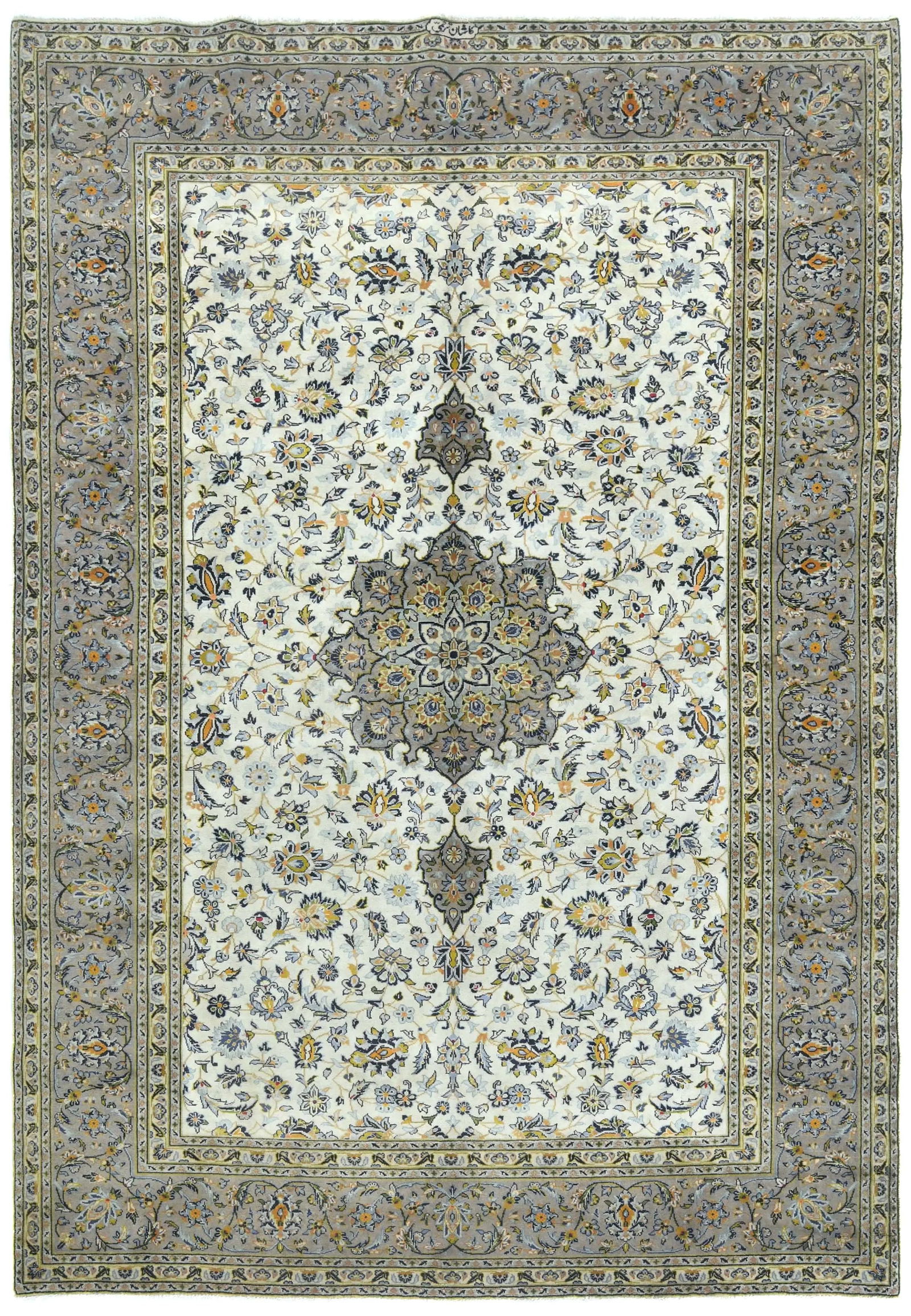 Vintage Cream Traditional Floral 8X11 Kashan Persian Rug: Title:Vintage Cream Traditional Floral 8X11 Kashan Persian RugDescription:Vintage hand-knotted Persian rug with wool pile and cotton foundationTraditional floral design that enhances classic