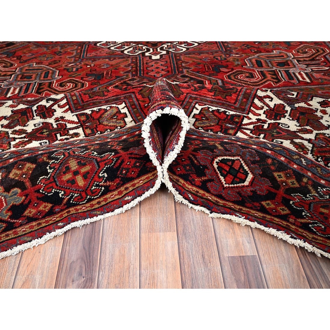 Million Dollar Red Hand Knotted Semi Antique Heris Glorious Wool Rug - 5