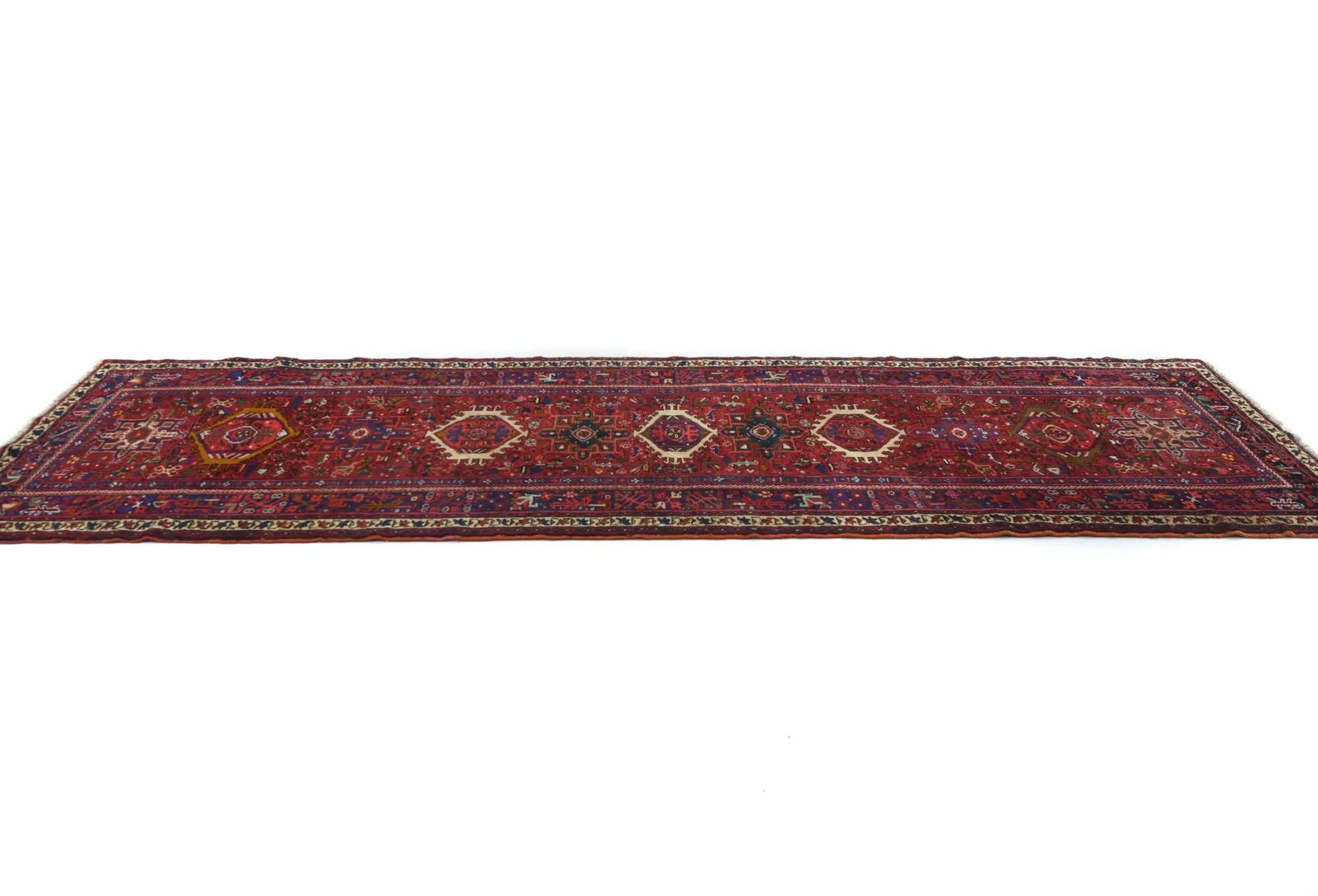Vintage Red Geometric 4X12 Karajeh Persian Runner Rug - 4
