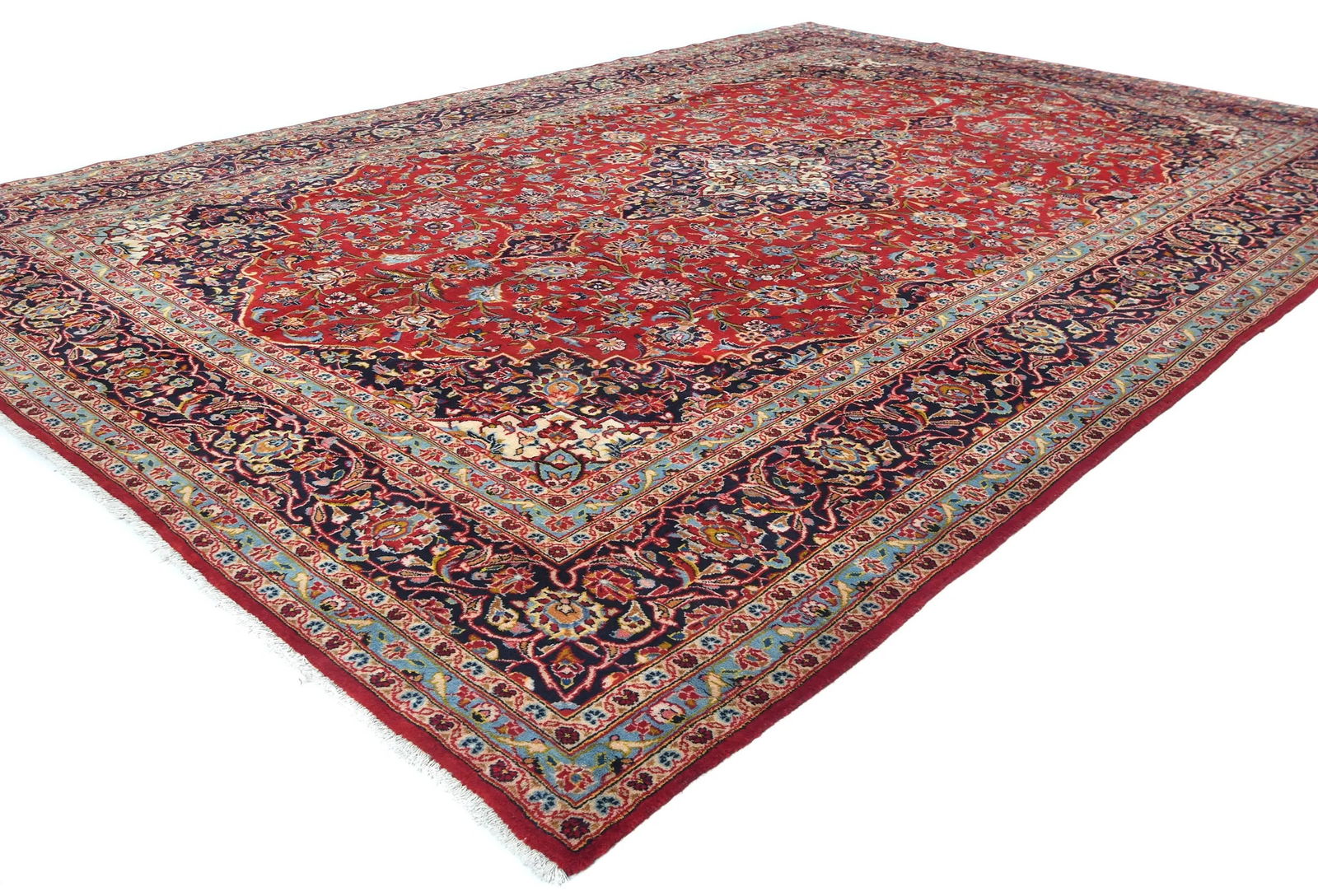 Vintage Red Traditional Floral 8X12 Kashan Persian Rug - 3