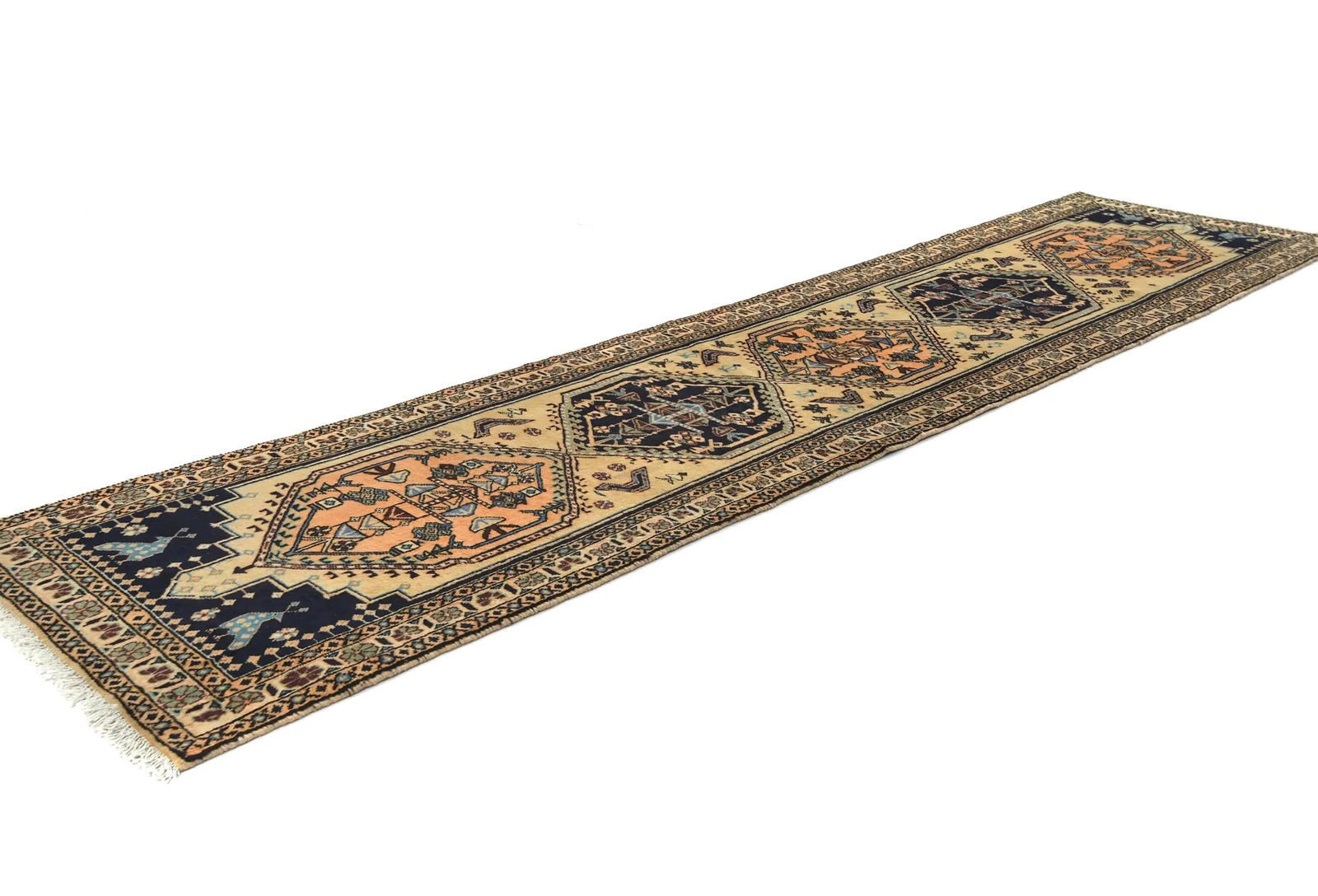 Vintage Beige Tribal 2X10 Ardabil Persian Runner Rug - 3