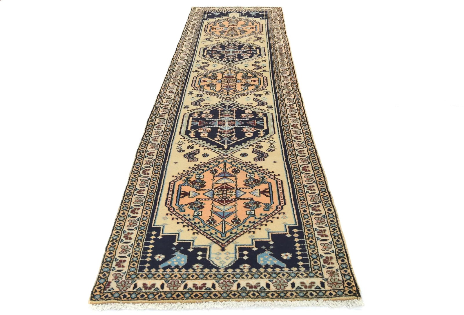 Vintage Beige Tribal 2X10 Ardabil Persian Runner Rug - 9