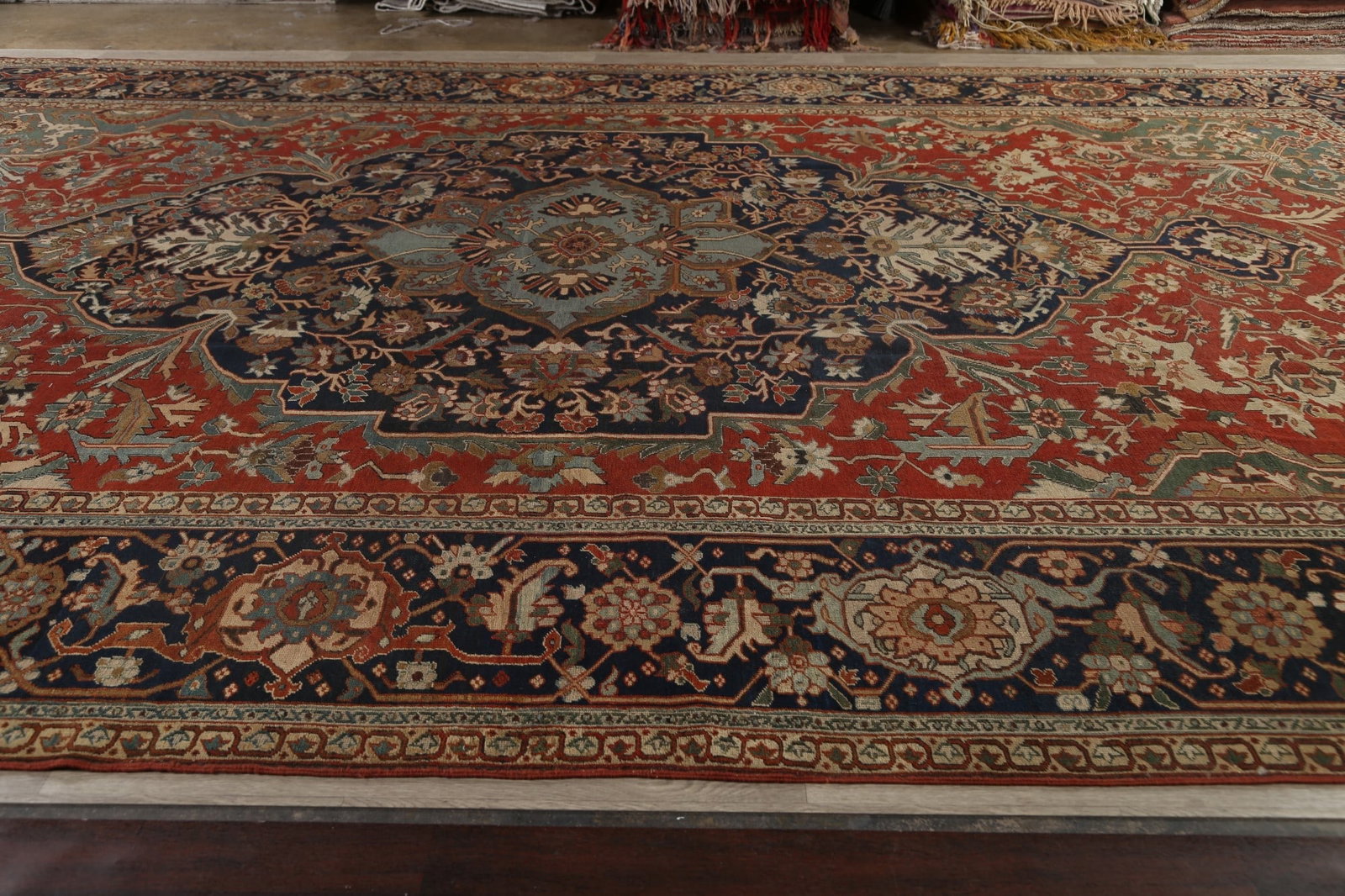 Pre-1900 Antique Vegetable Dye Heriz Serapi Persian Rug 12x19 - 15