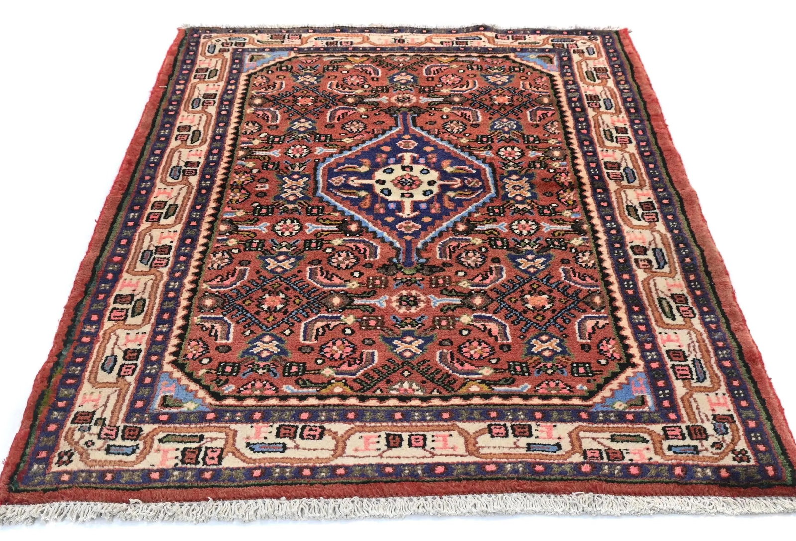 Vintage Rusty Red Floral Tribal 3'3X4'7 Hamedan Persian Rug - 10