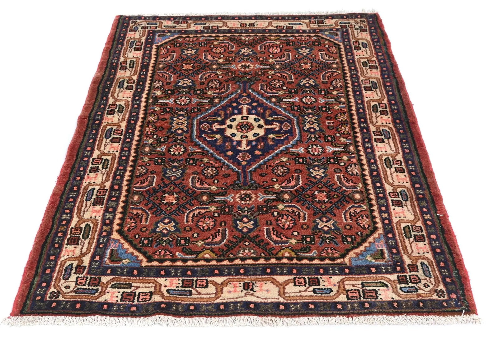 Vintage Rusty Red Floral Tribal 3'3X4'7 Hamedan Persian Rug - 2