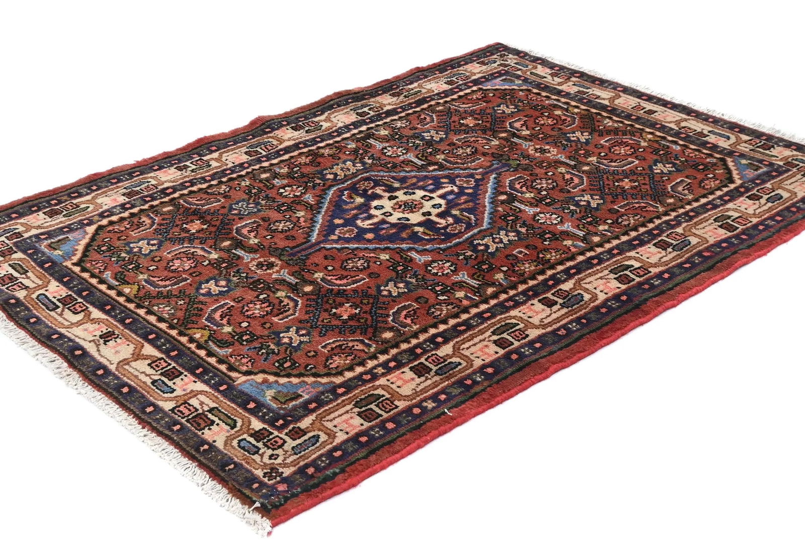 Vintage Rusty Red Floral Tribal 3'3X4'7 Hamedan Persian Rug - 3