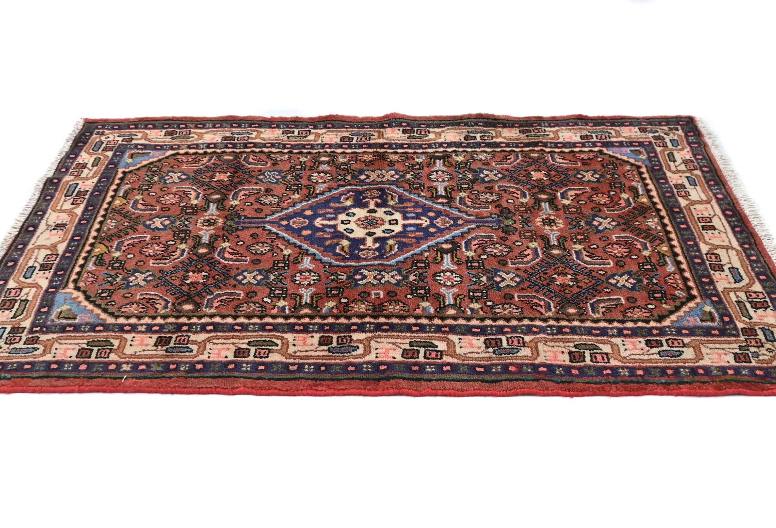 Vintage Rusty Red Floral Tribal 3'3X4'7 Hamedan Persian Rug - 4