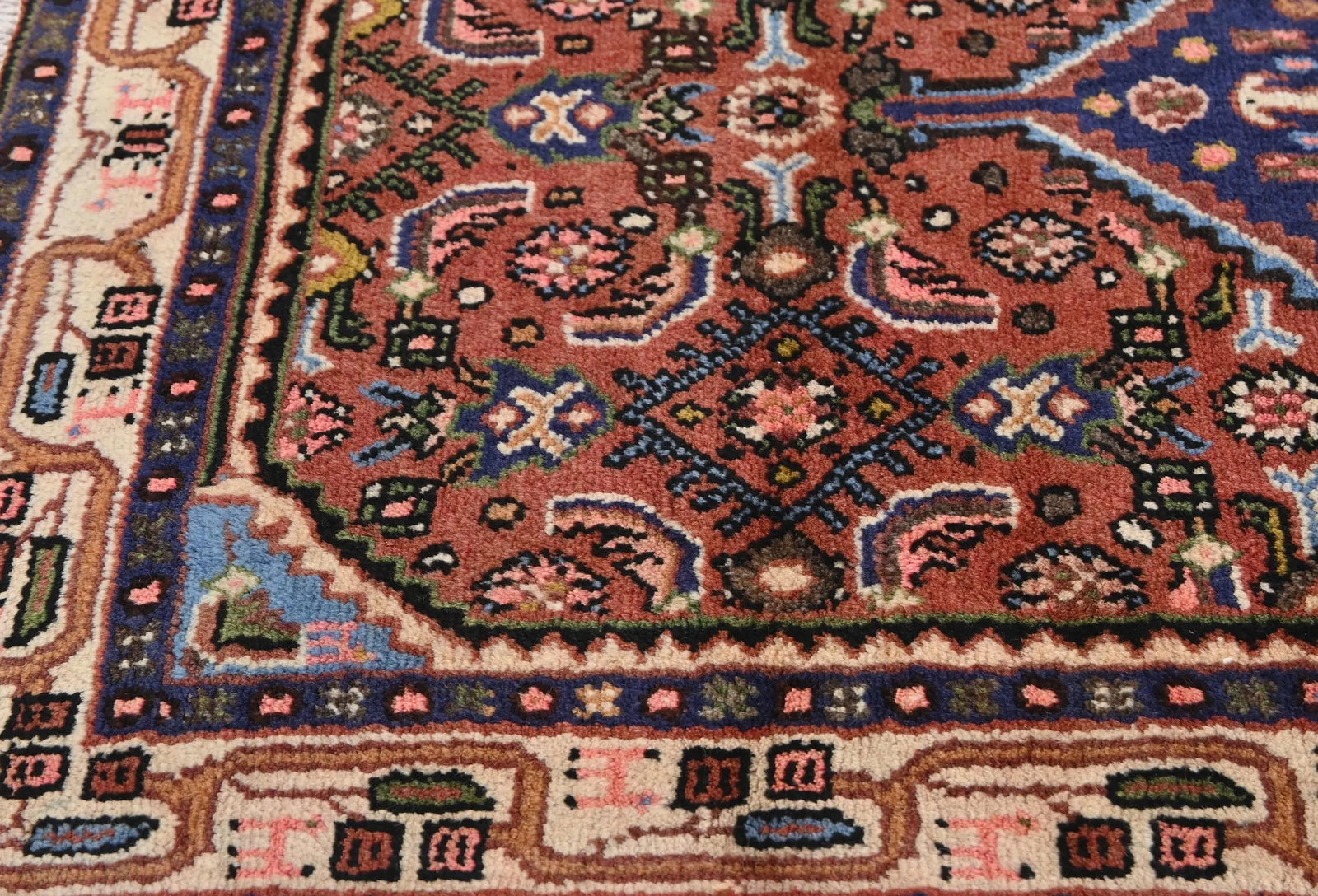 Vintage Rusty Red Floral Tribal 3'3X4'7 Hamedan Persian Rug - 6