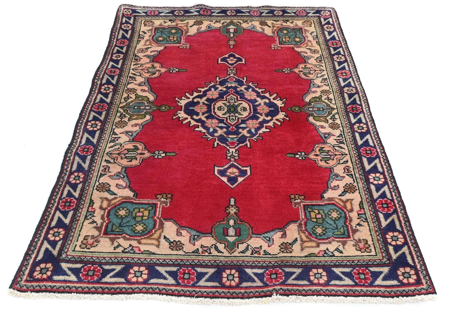 Vintage Red Traditional Floral 3X5 Tabriz Persian Rug - 2