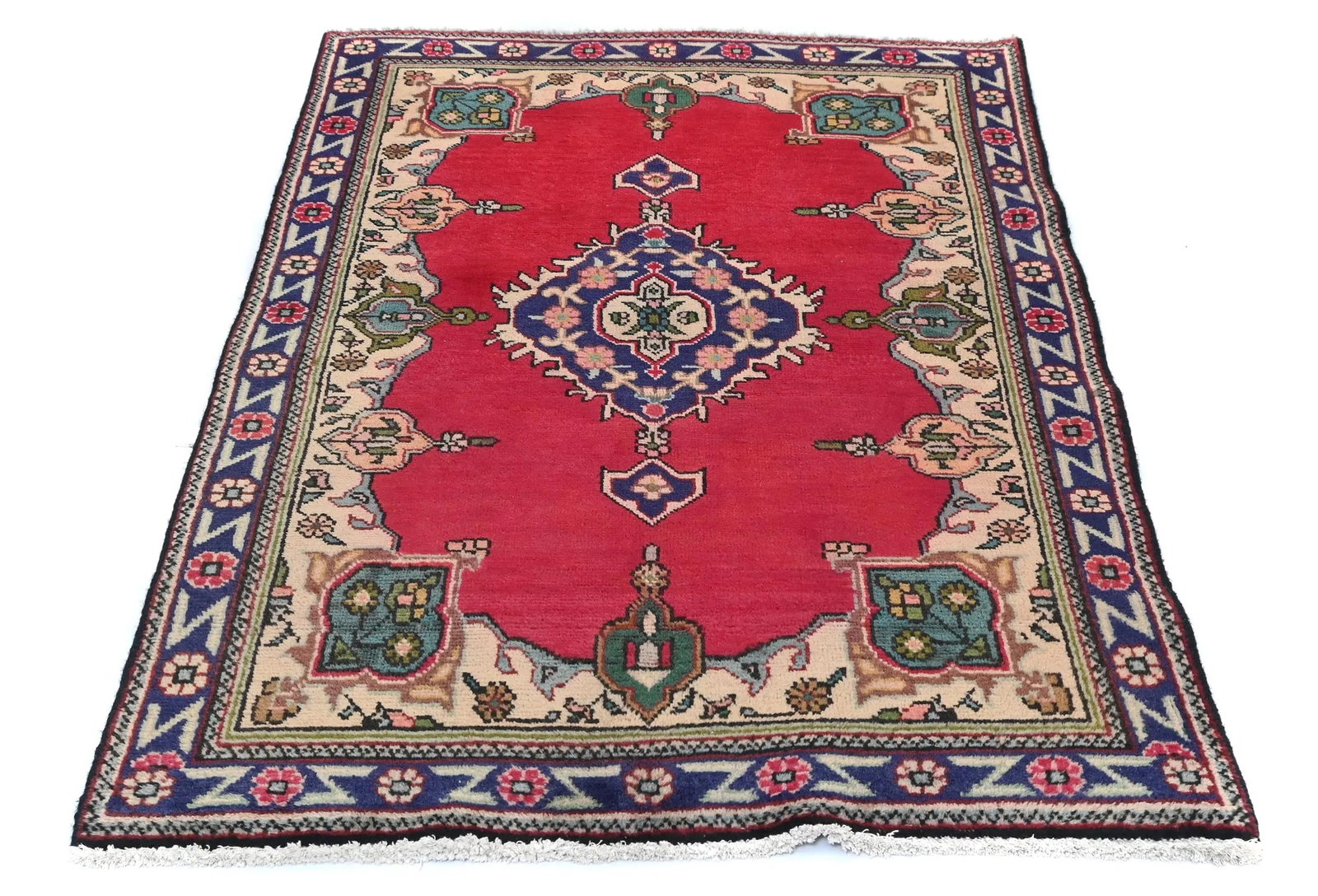 Vintage Red Traditional Floral 3X5 Tabriz Persian Rug - 9