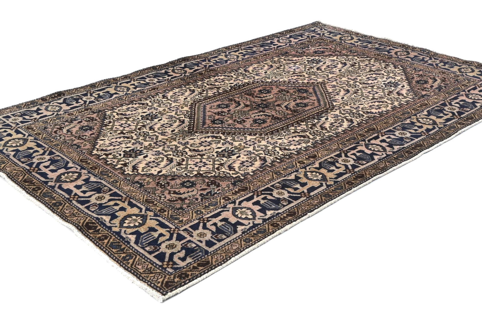 Vintage Cream Tribal Geometric 5X7 Tabriz Persian Rug - 3