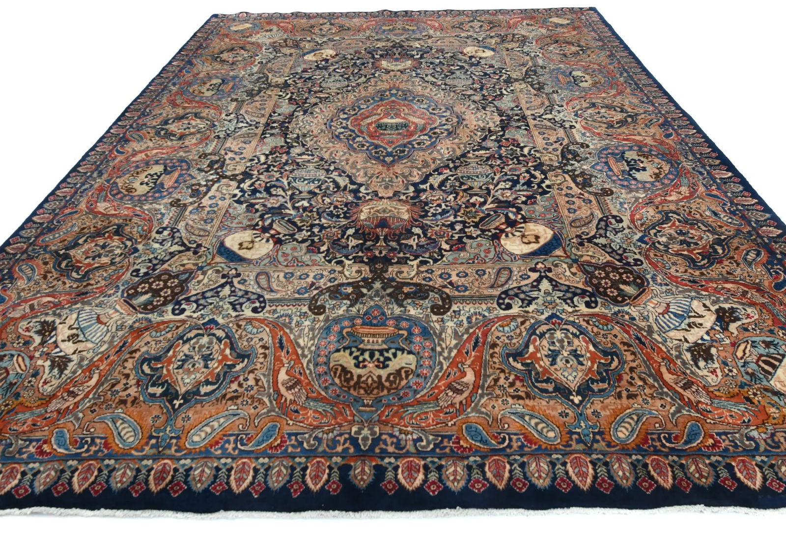 Vintage Purple-navy Pictorial 9'8X12'4 Kashmar Persian Rug - 2