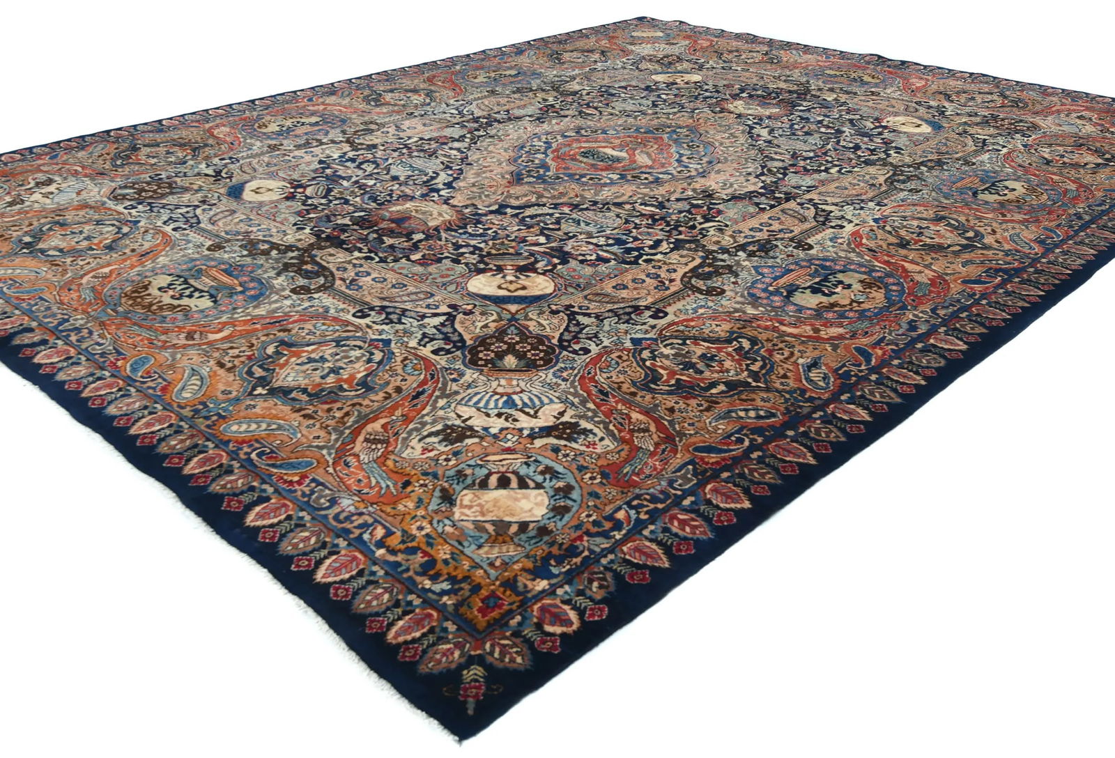 Vintage Purple-navy Pictorial 9'8X12'4 Kashmar Persian Rug - 3