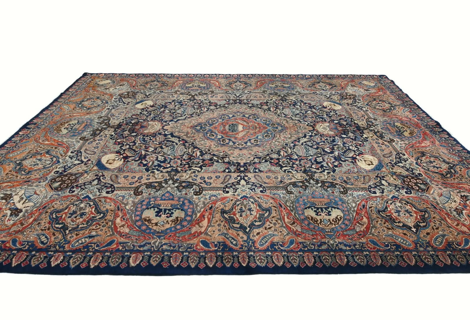 Vintage Purple-navy Pictorial 9'8X12'4 Kashmar Persian Rug - 4