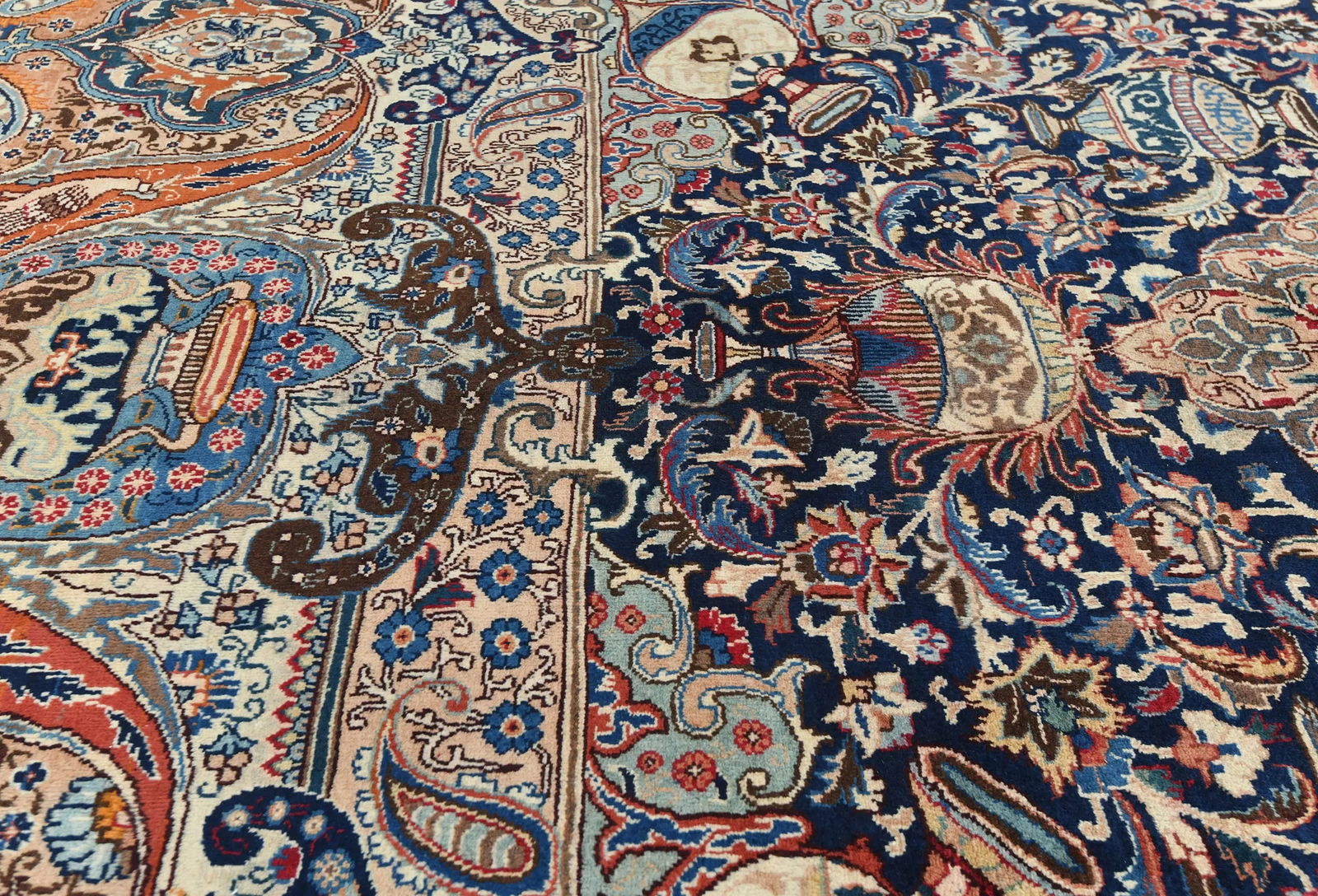 Vintage Purple-navy Pictorial 9'8X12'4 Kashmar Persian Rug - 6