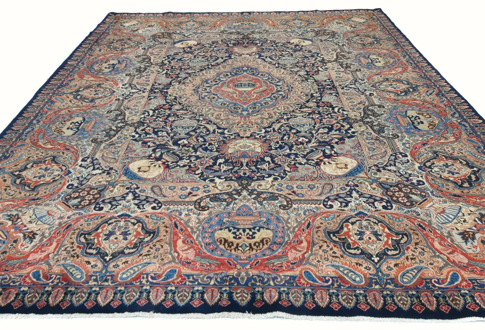 Vintage Purple-navy Pictorial 9'8X12'4 Kashmar Persian Rug - 9