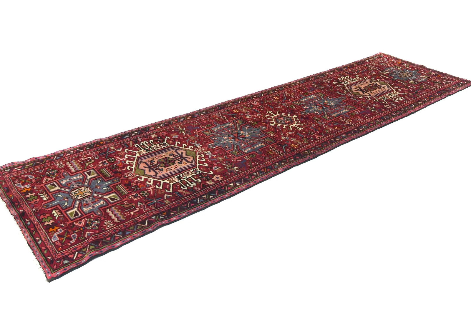 Vintage Red Geometric 2'8X10'3 Karajeh Persian Runner Rug - 3