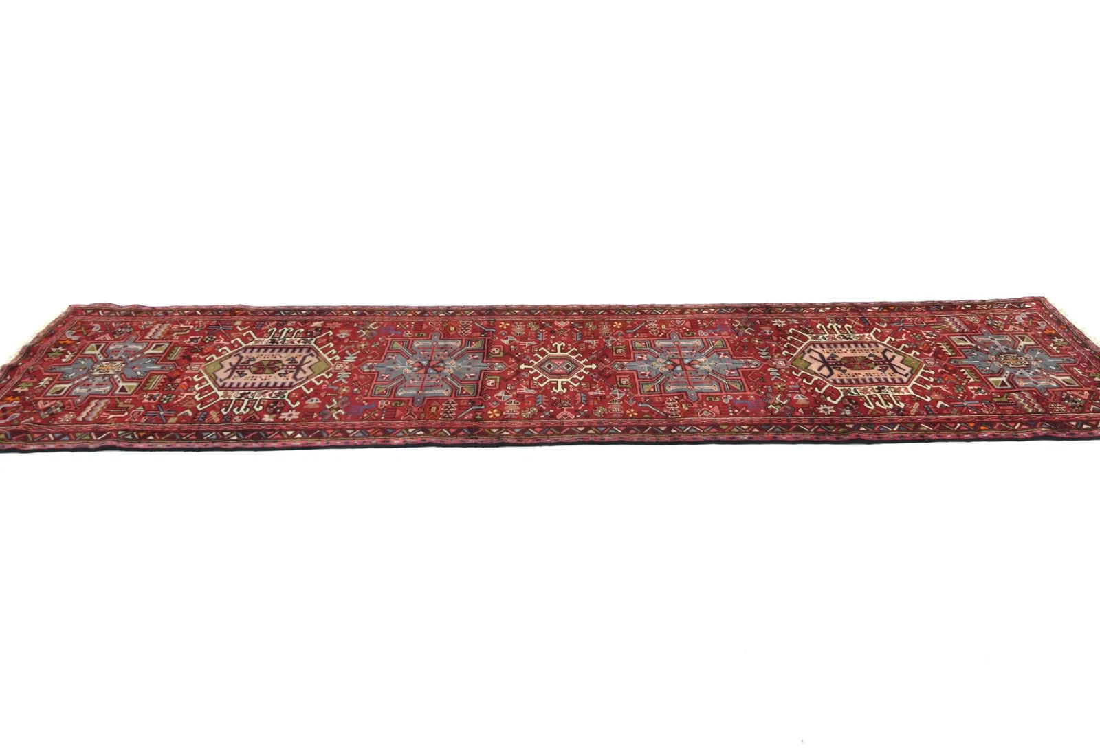 Vintage Red Geometric 2'8X10'3 Karajeh Persian Runner Rug - 4