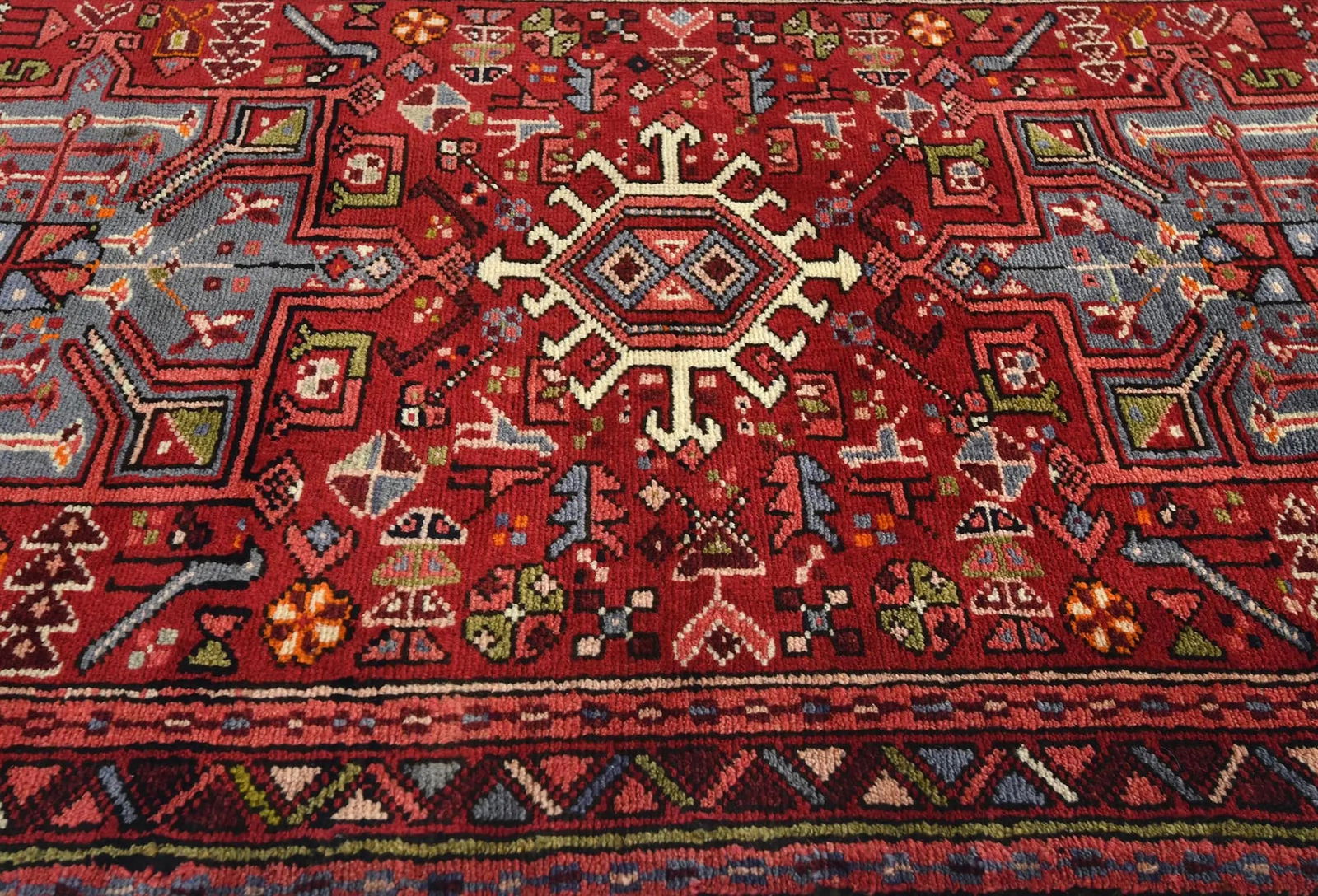 Vintage Red Geometric 2'8X10'3 Karajeh Persian Runner Rug - 5